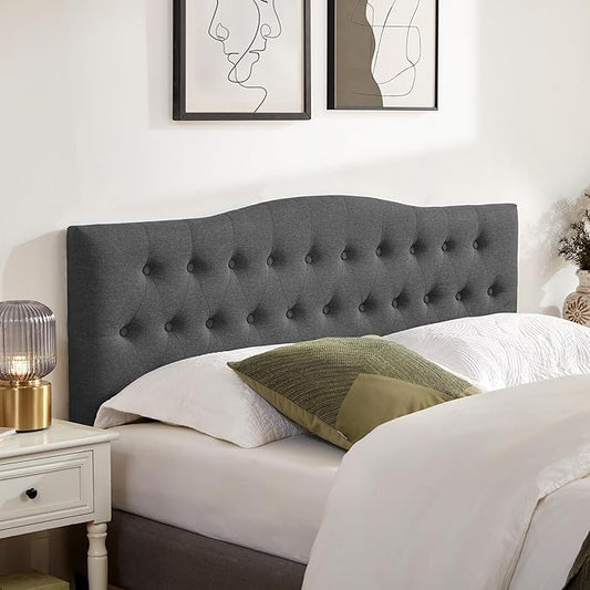Tufted Upholstered Headboard Queen Size, Sturdy and Durable Solid Wood Bed headboard, Fabric Headboard Adjustable Height from 37” to 51”, Modern Button Diamond Design Head Board, Black