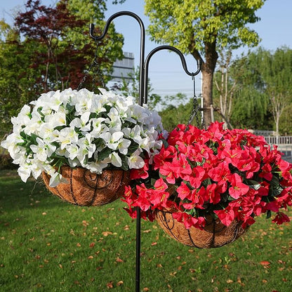 Artificial Fake Hanging Flowers Plants Basket for Outdoors Decoration, Faux Silk Bougainvillea Flowers in Planter UV Resistant Realistic Flower for Outside Porch Patio Garden Yard Home Decor (Hotpink)