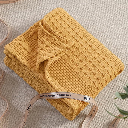 PHF 100% Cotton Waffle Weave Throw Blanket, Soft Lightweight Breathable Cozy Throws for Couch Bed Sofa, Luxury Aesthetic Woven Blanket for Home Decor & Office, 50"x60", Pumpkin Orange