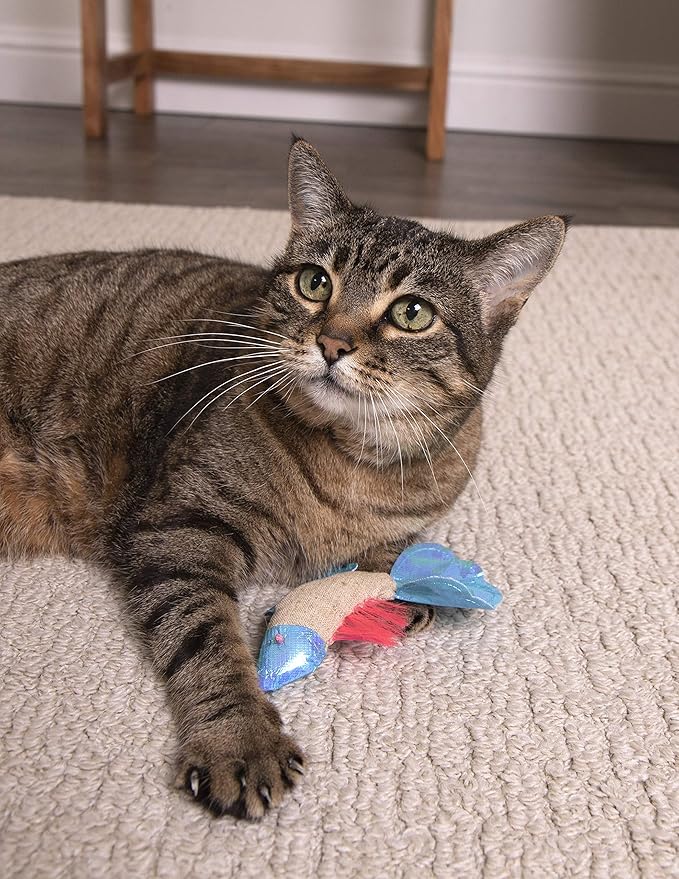 Petlinks Batty Beta Fish Crinkle Catnip Cat Toy - Tan/Blue, One Size-Mewly Pet