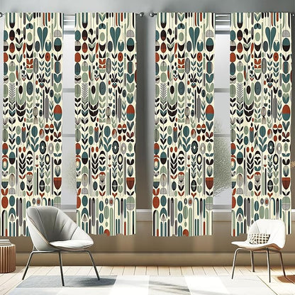 Ambesonne Leafy Art Window Curtains Pack of 2, Scandinavian Leaves Pattern with Geometric Roundy Modern Boho Print, Lightweight Set with Rod Pocket, 4 Panels of - 28" x 95", Pale Green Redwood Teal