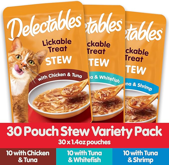 Hartz Delectables Stew Lickable Wet Cat Treats for Adult & Senior Cats, Variety Pack, 30 Count-Mewly Pet
