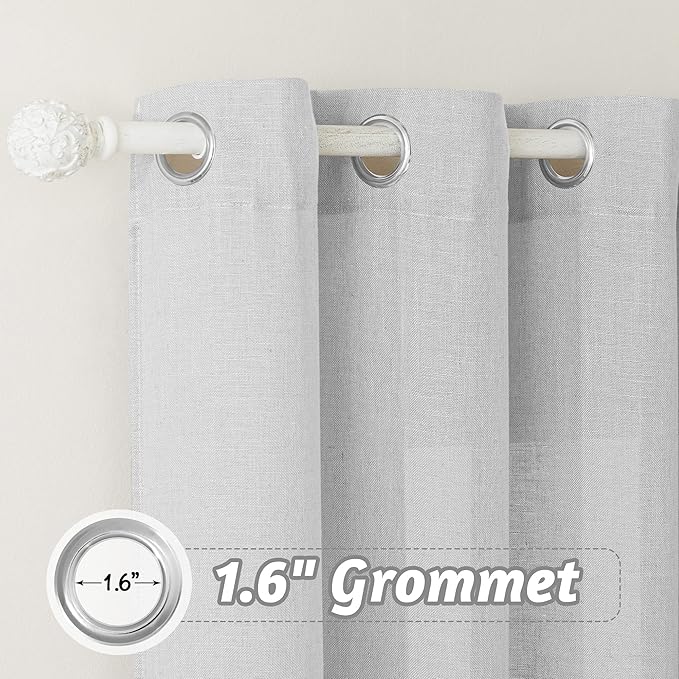 RYB HOME Natural Semi Sheer Curtains - Linen Blended Bohemian Airy Design for Dining Room Bathroom, Light Filtering Wrinkle-Resistant Privacy Home Decor, Dove Grey, W 60 x L 95, 1 Pc
