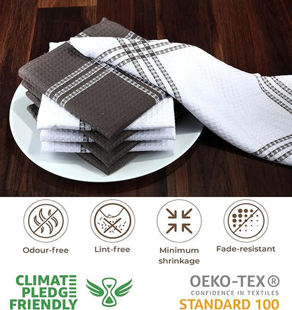 Urban Villa Cotton Dish Cloth Set of 8, Waffle Kitchen Cloth 12x12 Inch Highly Absorbent Soft Dish Cloths for Kitchen Cleaning & Drying Dishes Mitered Corner Dish Towels - Grey White, Checks