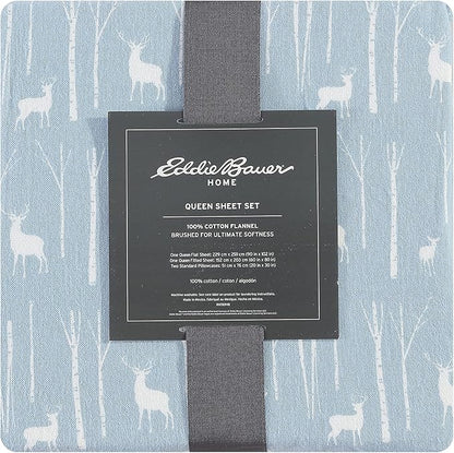 Eddie Bauer - King Sheets, Cotton Flannel Bedding Set, Brushed For Extra Softness, Cozy Home Decor (Birch Forest, King)