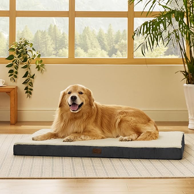 Bedsure XL Dog Beds Large Sized Dog -Orthopedic Flat Extra Large Pet Beds with Removable Washable Cover, Egg Crate Foam Mat, Suitable for Pet Up to 100 lbs-Mewly Pet