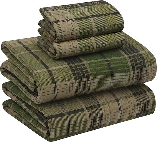 RUVANTI Flannel Sheets Full Size - 100% Cotton Double Brushed Bed Sheets Set, Deep Pockets 16 Inches, All Seasons Breathable & Extra Soft Full Sheets, Warm & Cozy, 4 Piece, DNA Plaid