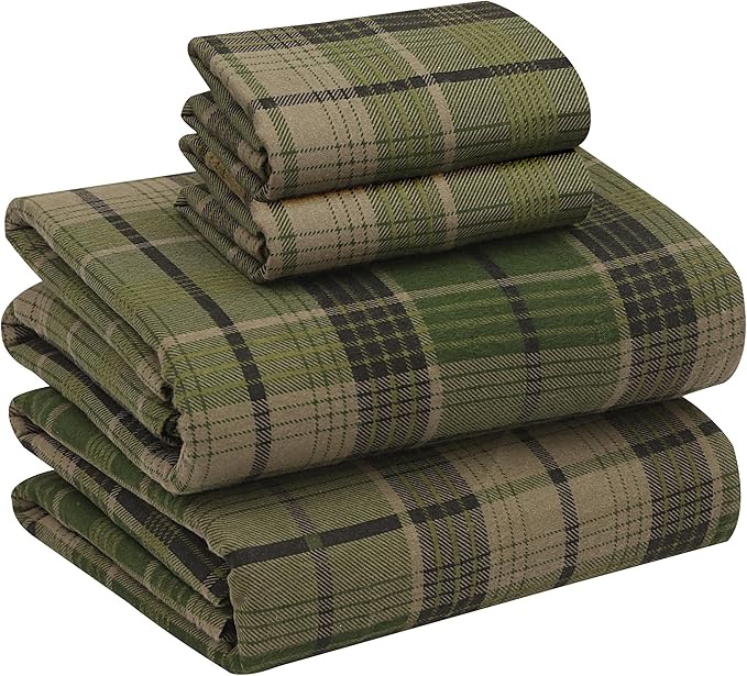 RUVANTI Flannel Sheets King Size - 100% Cotton Brushed King Size Sheets Set - Deep Pockets 16 Inches Bed Sheets - All Seasons Breathable & Extra Soft - Warm & Cozy, 4 Piece, DNA Plaid