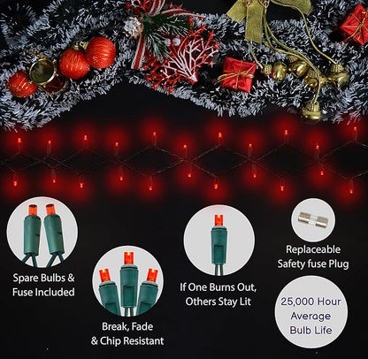 Holiday Essence Essence LED Mini Christmas Lights Set, 60 5mm Red String Lights, Green Wire, for Indoor Outdoor Décor, Valentines, Home, Wedding, Patio, Garden Decorations, UL Certified