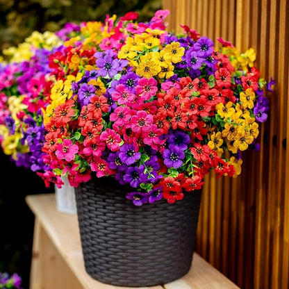 Artificial Flowers for Outdoors Fake Plants - 16 Bundles Faux Outside Greenery Boxwood UV Resistant Plastic Shrubs Decor (Mixed)