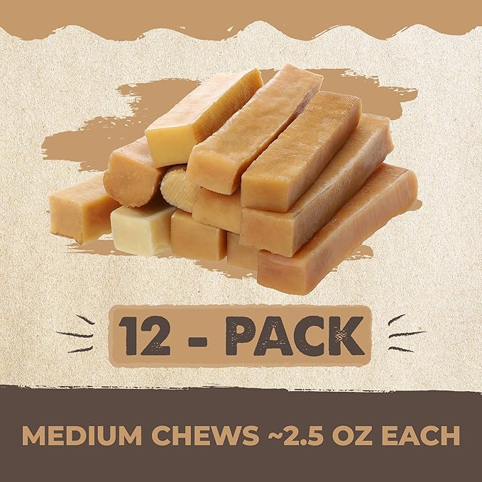 Mighty Paw Yak Cheese Chews for Dogs, All Natural Long Lasting Pet Treats. Odorless & Great for Oral Health. Limited Ingredient Chews for Puppies & Power Chewers (Medium, 12 Pack)1 Count (Pack of 1)-Mewly Pet