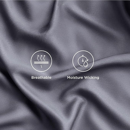 Bedsure King Size Sheets Set, Cooling Sheets for Hot Sleepers, Rayon Derived from Bamboo, Breathable & Soft, Deep Pocket Up to 16 Inches, Hotel Luxury Silky Bedding, Dark Grey