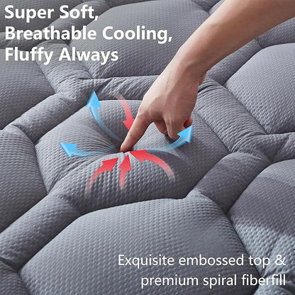 Full Size Mattress Pad Waterproof, Cooling Mattress Topper for Double Bed, Pillow Top Quilted Fitted Mattress Protector Cover with 8-21" Deep Pocket (54x75 inch, Grey)