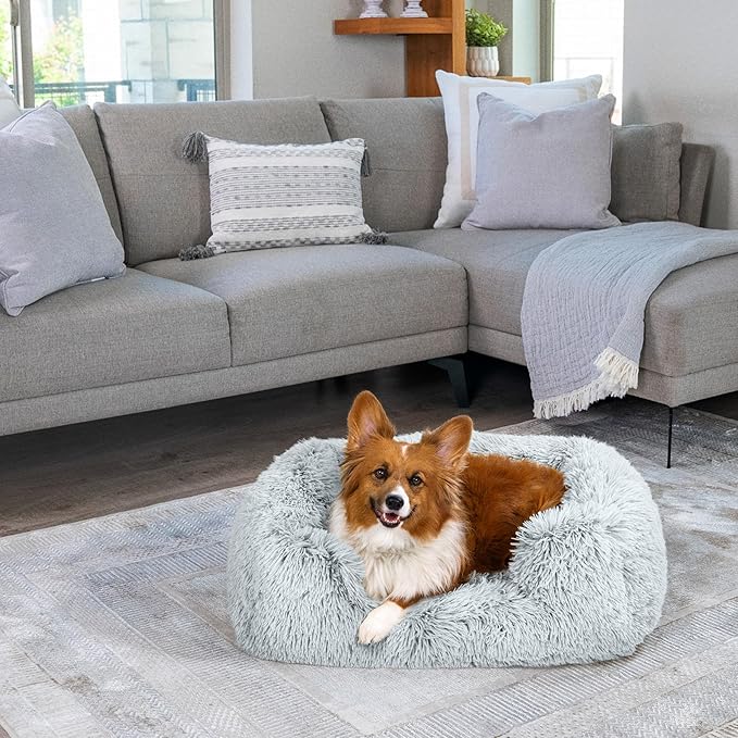Best Friends by Sheri Shag Lounge Bed Calming Faux Fur Dog Bed, Frost, Medium, 30" x 20"-Mewly Pet