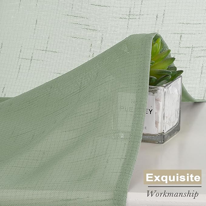 Aiyufeng Kirei Sage Green Linen Sheer Curtains 84 Inch Length 2Panels Set, Flax Textured Semi Sheer Vertical Drapes Privacy with Light Filter for Home Office/Farm House, W40 x L84, Sage Green, 1 Pair