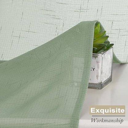 Aiyufeng Sage Green Sheer Curtains 72 inches Long 2 Panels, Fresh Textured Semi Sheer Green Curtains Linen Breathable Elegant Door Curtains & Drapes for Farmhouse/Living Room/Kitchen, 40Wx72L inch