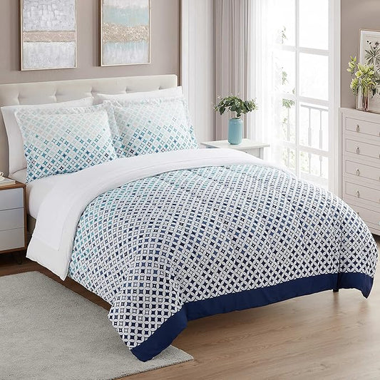 Sweet Home Collection 7 Piece Comforter Set Bag Solid Color All Season Soft Down Alternative Blanket & Luxurious Microfiber Bed Sheets, Genova, Queen