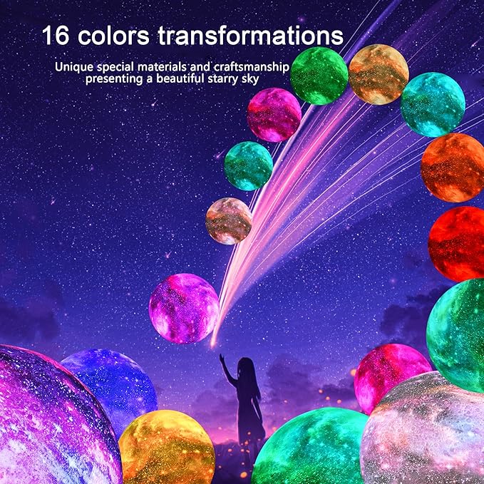 7.9 inch Large Moon Lamp Galaxy Starry Moon Night Light with Touch and Remote Control 16 Colors as Cool Lamp Gift for Boys or Girls