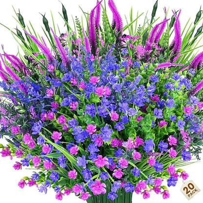 Artificial Plants Outdoor, 20PCS Artificial Flowers, UV Resistant Fake Flowers, Faux Flowers for Outdoor Planters for Front Porch Pot Decor