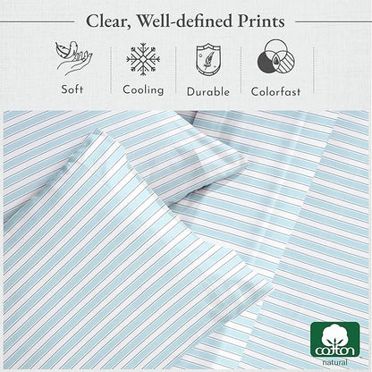 California Design Den Striped King Size Sheets Set - Luxury 400 Thread Count Sateen, Natural 100% Cotton Sheets, Deep Pockets, Cooling and Durable Bedding Set - Cape Stripe