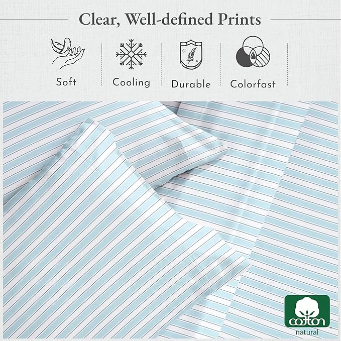 California Design Den California King Sheet Sets - 400 Thread Count Sateen, Natural 100% Cotton Sheets Set, Deep Pocket Cooling and Durable Bedding - Cape Stripe