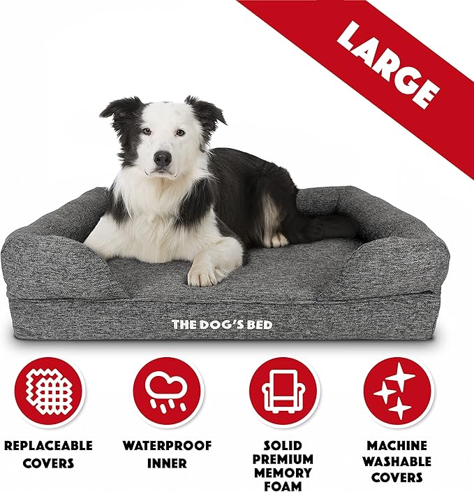 The Dog’s Bed, Large Grey Linen 36x27, Memory Foam, Pain Relief: Arthritis, Hip & Elbow Dysplasia, Post Surgery, Lameness, Supportive, Calming, Waterproof Washable Cover, Veterinary Approved-Mewly Pet