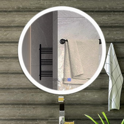 LED Round Vanity Mirror, Wall Mounted Lighted Vanity Makeup Mirror with Anti Fog Dimmable Touch Button Adjustable Color Temperature Memory Function 39 Inch by Fab Glass and Mirror