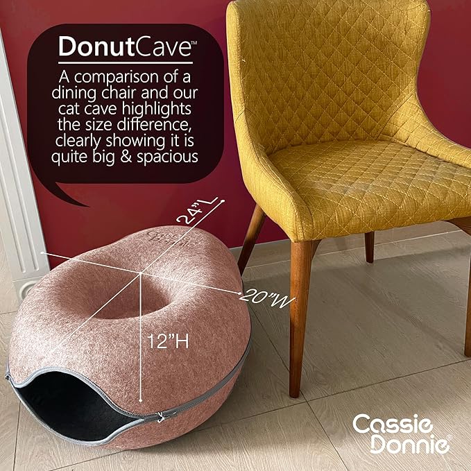 Cat Tunnel Bed for Indoor Cats, Medium Large, Donut Cave House up to 22 Lbs, Spacious for 2 Kittens (Brown)-Mewly Pet