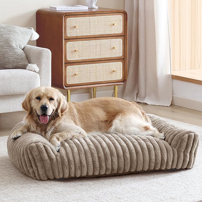 Arlee Saddle Sofa Memory Foam Pet Bed, Comfortable & Washable, Ideal for Dogs and Puppies, Extra Comfort, Couch Design, Crate & Kennel Furniture, Pet Supplies & Essentials, Tan, Large-Mewly Pet