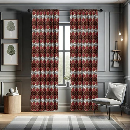 Ambesonne Savannah Curtains, Animal Skin Stripes as Diamond Shapes Pattern Wild Life Concept Native Art, Window Treatments 2 Panel Set for Living Room Bedroom, Pair of - 28" x 95", Red Brown