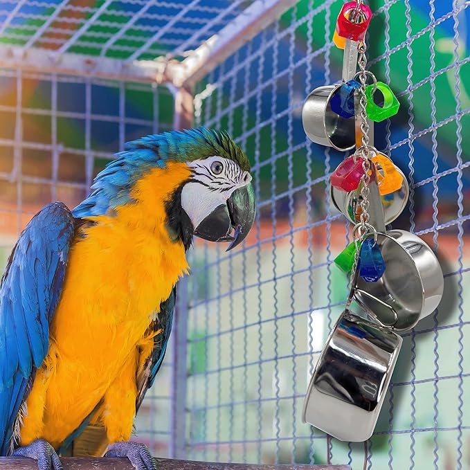1410 Stainless Pot Delight from Parrots Cockatiels Conures Budgies Macaws Lovebirds African Greys Parrot Toys Stainless Foraging Chew Treat Noise-Making Fun Sensory Enrichment.-Mewly Pet