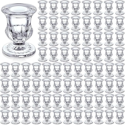 Foaincore 84 Pcs Candlestick Holders Bulk 2.5 Inch Taper Candle Holder for Table Centerpiece Thick Glass Ritual Candle Stand for Wedding Christmas Valentines Festival Party Decorations (Clear)