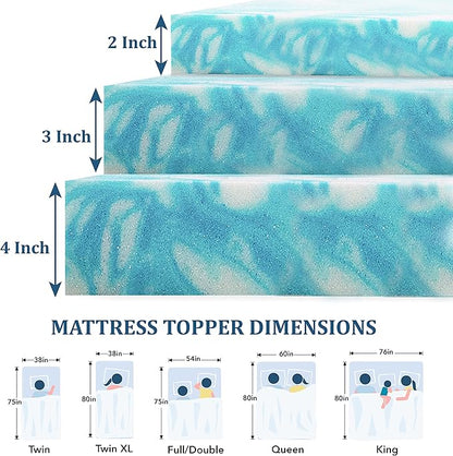 EGO Topper 3 Inch King Memory Foam Mattress Topper, Gel Foam Mattress Topper for Pressure Relief, Ventilated Design Bed Topper in a Box, CertiPUR-US Certified, 76"×80", Medium