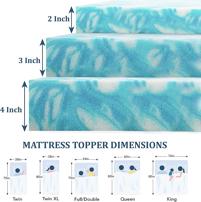 EGO Topper 4 Inch Cal King Memory Foam Mattress Topper, Cooling Gel Foam Mattress Topper for Pressure Relief, Ventilated Design Bed Topper in a Box, CertiPUR-US Certified, 74"x82", California King