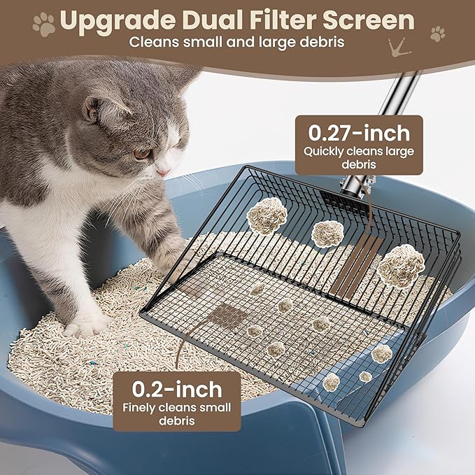 Chicken Poop Scooper for Sand - 10-inch 37 to 63" Long Chicken Coop Scoop with Stainless Steel Handle, Chicken Coop Cleaning Rake for Poop, Large Hen Litter Sifter Shovel-Mewly Pet