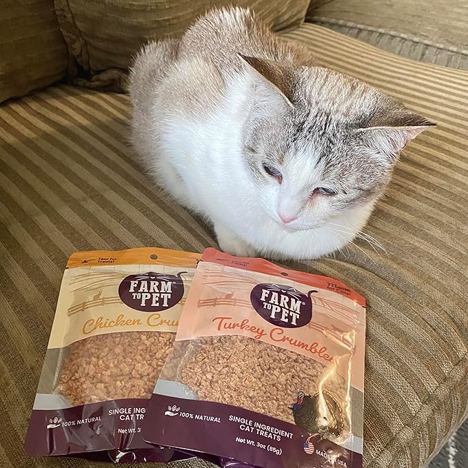 Farm To Pet Cat Treat Crumbles | Single Ingredient Chicken and Turkey, Chicken Snacks - Healthy Treats for Indoor Cats| Kitten Treats - Cat Products (Mix with Wet/Dry Food)-Mewly Pet
