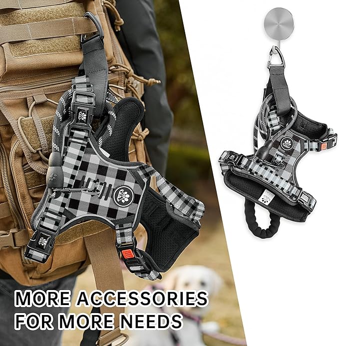 NESTROAD No Pull Dog Harness with Leash, Reflective No Choke Pet Vest Harness,Adjustable Soft Padded Dog Harness with Easy Control Handle for Large Dogs(Checkered Black,X-Large)-Mewly Pet