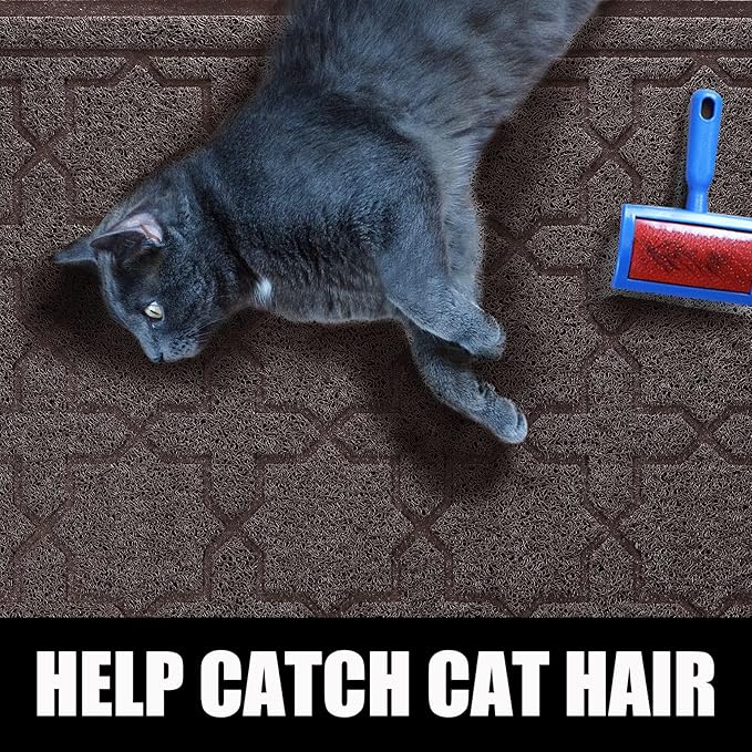 Yimobra Cat Litter Mat, 24"x20" Litter Mat with Litter Lock Mesh, Soft Cat Litter Mat Litter Trapping Mat, Easy to Clean, Non-Slip, Water Resistant, Litter Free Floors, Dark Coffee-Mewly Pet