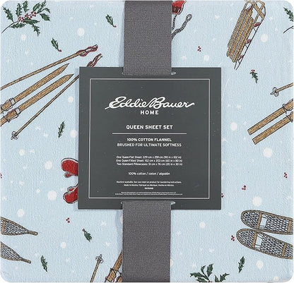 Eddie Bauer - King Sheets, Cotton Flannel Bedding Set, Brushed For Extra Softness, Cozy Home Decor (Snow Days, King)