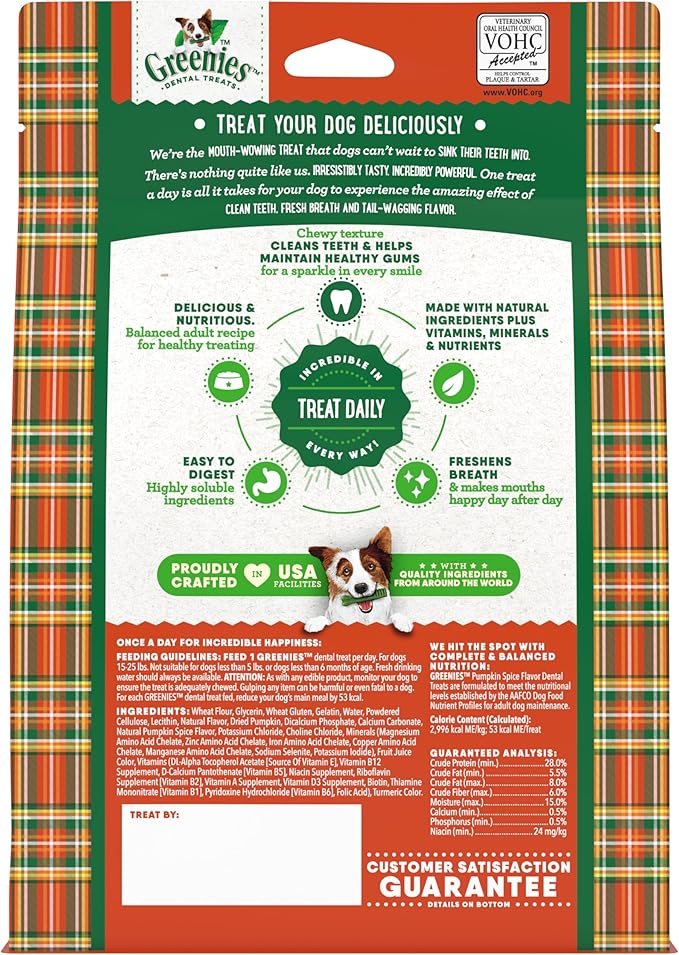 Greenies Pumpkin Spice Flavor Petite Size,Veterinarian-Recommended for Dental Care, Dog Treat Chews, Limited Edition, 12 oz., Pack of 40-Mewly Pet