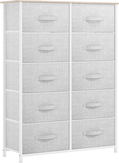 YITAHOME 10 Drawer Dresser - Fabric Storage Tower, Organizer Unit for Bedroom, Living Room, Hallway, Closets - Sturdy Steel Frame, Wooden Top & Easy Pull Fabric Bins (Cool Gray)