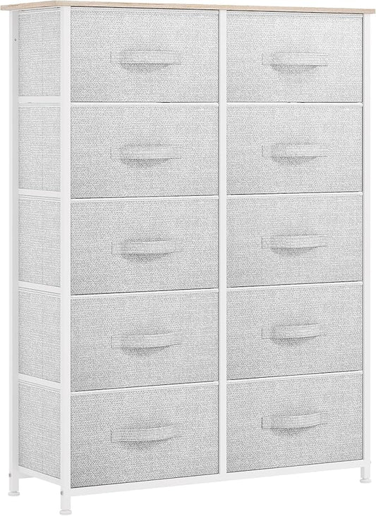 YITAHOME 10 Drawer Dresser - Fabric Storage Tower, Organizer Unit for Bedroom, Living Room, Hallway, Closets - Sturdy Steel Frame, Wooden Top & Easy Pull Fabric Bins (Cool Gray)