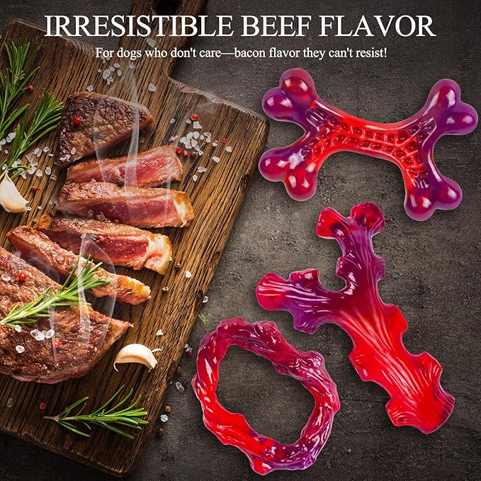 3 Pack Indestructible Dog Chew Bones for Aggressive Chewers - Heavy Duty Long Lasting Chew Toys for Large Dogs, Nylon Teeth Cleaning Toys-Mewly Pet