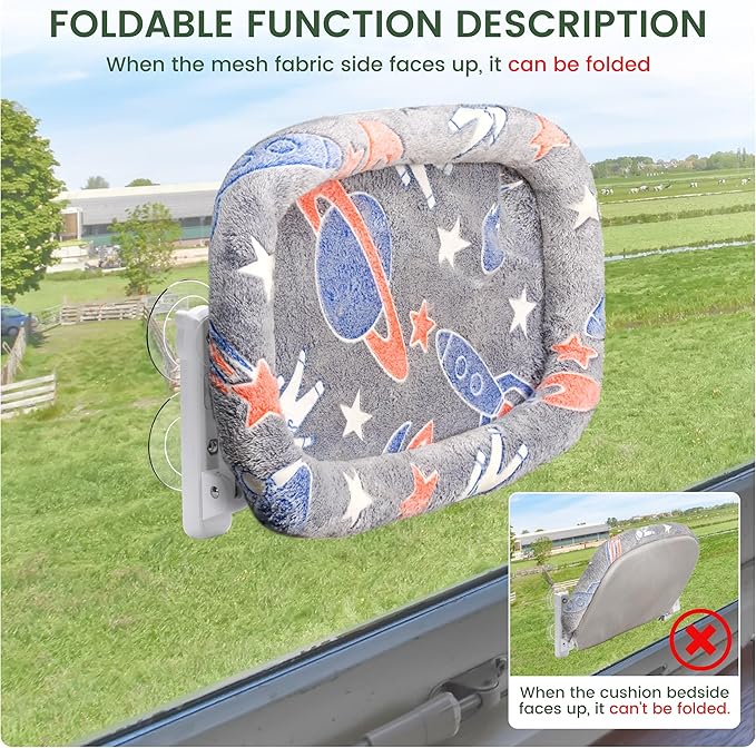 2 Pack Cat Window Perch, Glow in The Dark Foldable Cat Hammock with Cozy Pad Bed, Breathable Cordless Window Seat with Stud Metal Frame for Large Cats and Kitten (Cushion Bed, 2 Pack - L)-Mewly Pet