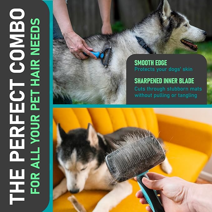 Maxpower Planet Dog Rake and Dog Hair Brush - Gently Removes Loose Undercoat, Mats and Tangled - Deshedding Grooming Tool for Dogs & Cats - Self Cleaning Slicker Brush - All Hair Types-Mewly Pet