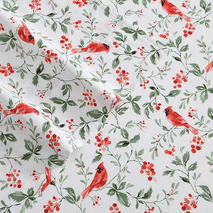 Laura Ashley - Flannel Sheets King Size, Anti-Pilling & Wrinkle Resistant Cotton, Touchably Soft for All-Season Comfort - Bed Sheets with Matching Pillowcases & Fitted Sheet (Jolly Cardinals Green)