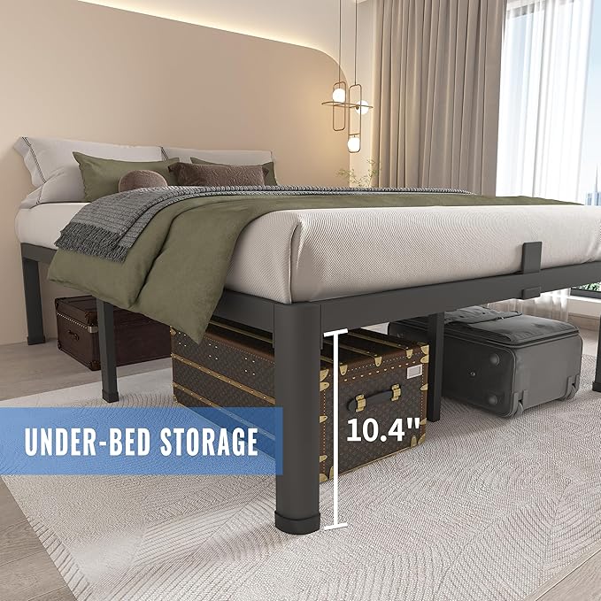 MAF 12 Inch Queen Metal Platform Bed Frame with Round Corner Legs, Mattress Slide Stopper, 3000 LBS Heavy Duty Steel Slats Support, No Box Spring Needed, Noise Free