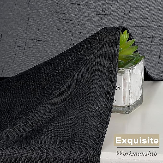 Aiyufeng Black Sheer Curtains 45 Inch Length 2 Panels, Short Linen Curtains for Kitchen, Small Window Curtains Window Treatment Privacy with Light Filtering for Cafe/Bathroom, Each 30Wx45L Inch, Black