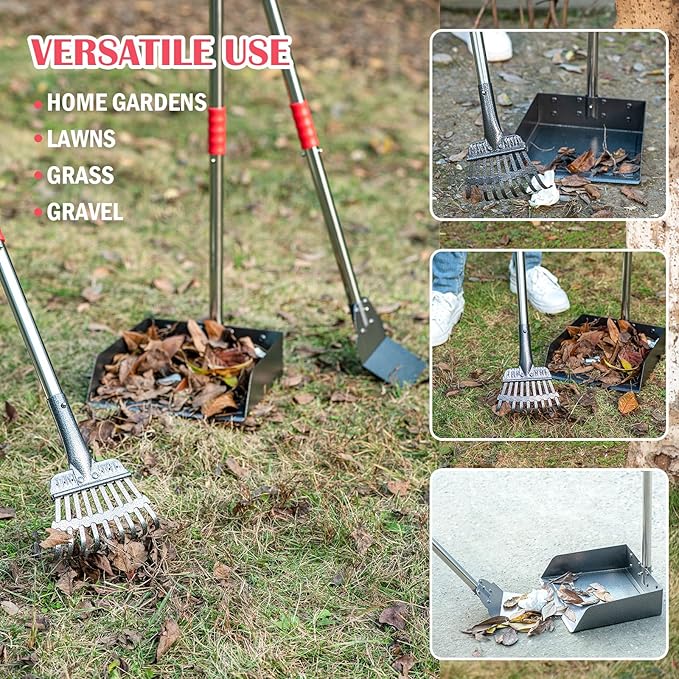 Dog Pooper Scooper Set, Pooper Scooper for Dog, Heavy Duty Stainless Steel Rake with Extra Large Tray & Spade No Bending Clean Up for Pet Waste Removal, for Grass, Dirt Or Gravel.-Mewly Pet