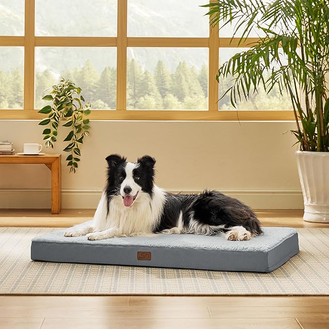 Bedsure Dog Beds Large Sized Dog - Orthopedic Flat Pet Beds with Removable Washable Cover, Egg Crate Foam Puppy Mat, Suitable for Pet Up to 65 lbs-Mewly Pet